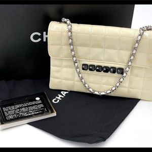 Vintage Chanel Chocolate Bar Flap, digital computer keys. Ivory. Handbag